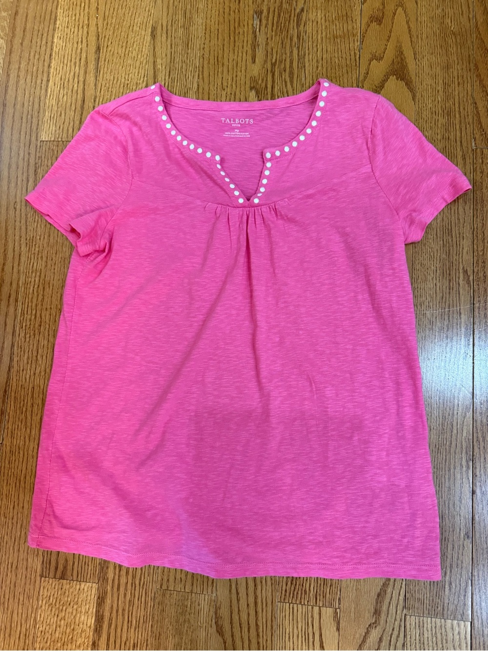 Talbots Bright Pink Short-Sleeve Studded Scoop Neck Tee Sz mp